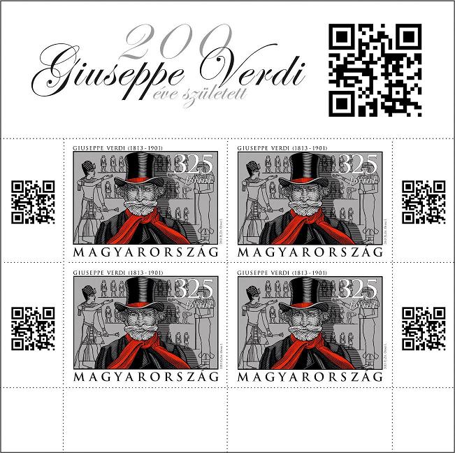A képen a Giuseppe Verdi bélyegkisív látható