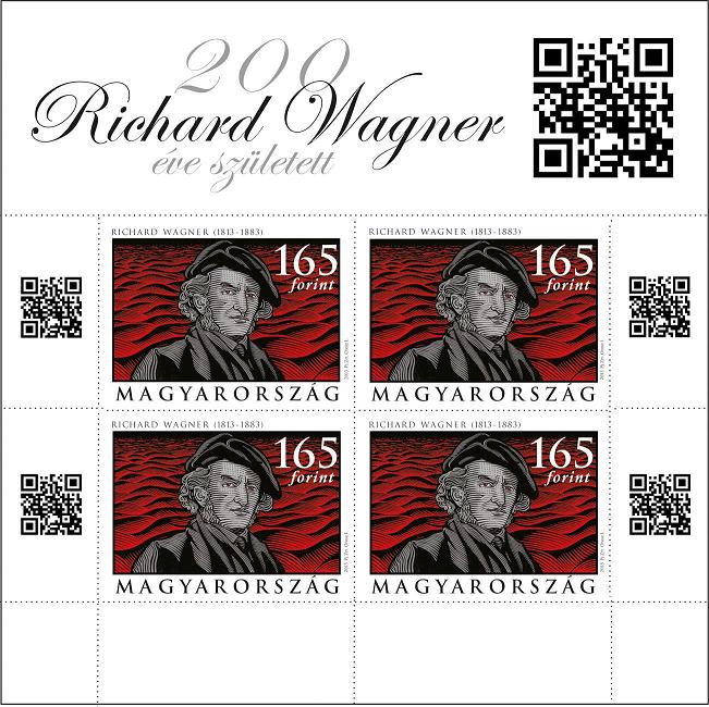A képen a Richard Wagner  születésének 200. évfordulója tiszteletére kibocsátott „hangos” postabélyeg látható