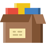 Csomagolási útmutató - a képen egy doboz látható, amiből színes mappák lógnak ki.