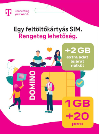 A képen egy 1 GB-is  Domino feltöltőkártya csomag látható