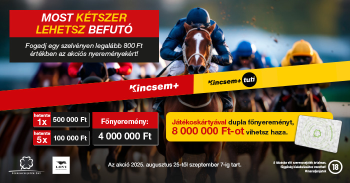 "Most kétszer lehetsz befutó" - a képen egy lóverseny látható