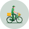 A képen egy biciklin ülő postás piktogramja látható.