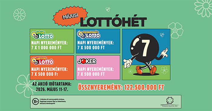 Májusi lottóhét - Össznyeremény: 122 500 000 Ft. Az akció időtartalma: 2026. május 11-17.